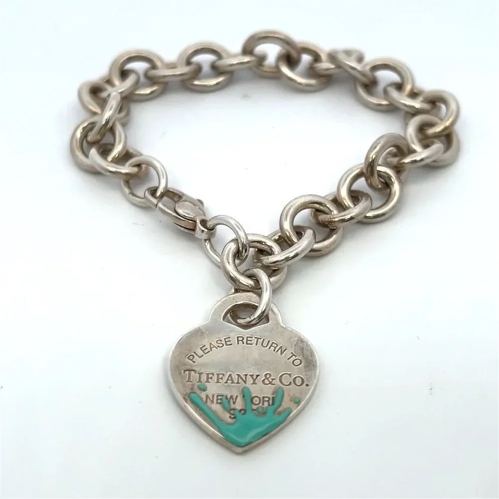 Tiffany & Co Return to Tiffany Blue Enamel Splash Heart Tag Bracelet 6.5"